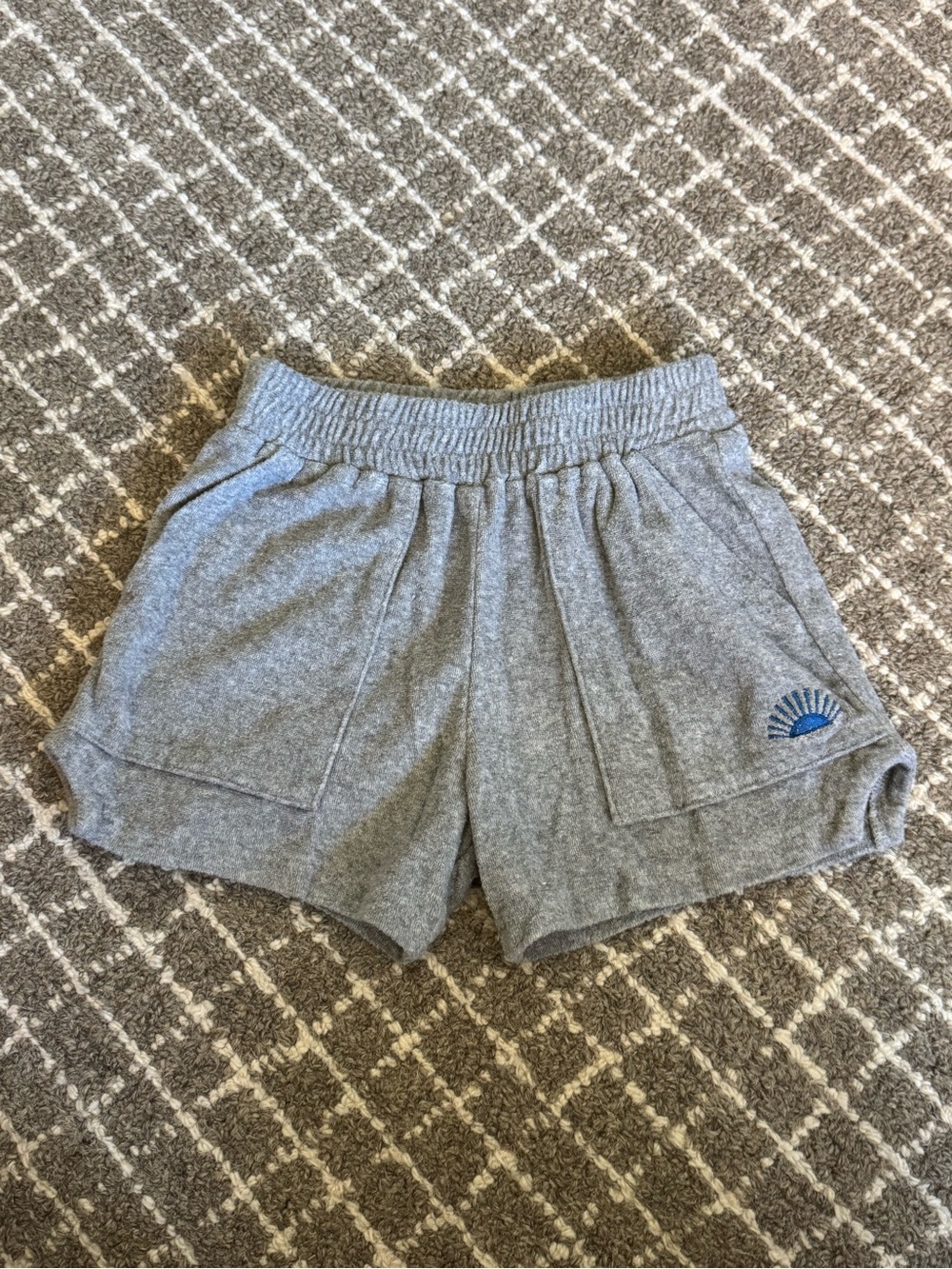 Tiny Whales Grey terry clothe shorts with embroidered Blue Sun Accent - Kids 7